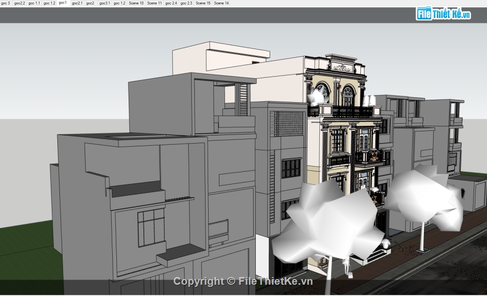 Sketchup Nhà phố,Bản vẽ Sketchup nhà phố,file sketchup nhà phố cổ điển,file sketchup nhà phố