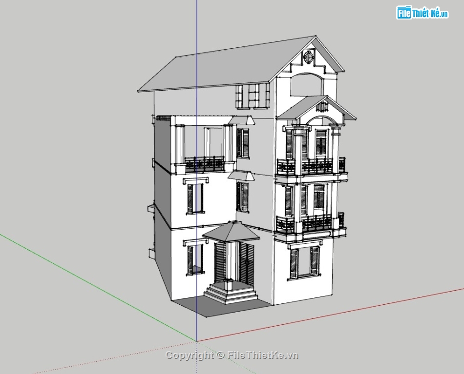 nhà 4 tầng,nhà phố sketchup,sketchup nhà phố 4 tầng,File sketchup nhà phố 4 tầng