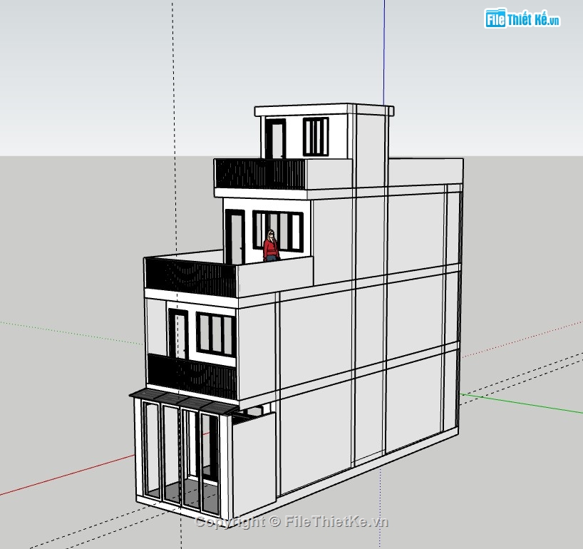 nhà 4 tầng,nhà phố 4 tầng,su nhà phố,sketchup nhà phố