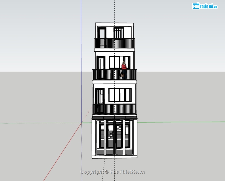 nhà 4 tầng,nhà phố 4 tầng,su nhà phố,sketchup nhà phố