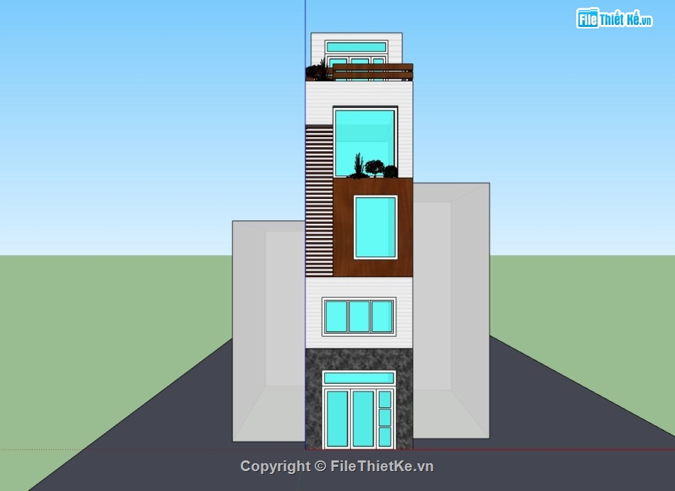 nhà phố 3 tầng,thiết kế nhà phố,model sketchup nhà phố 4 tầng,mẫu nhà phố hiện đại