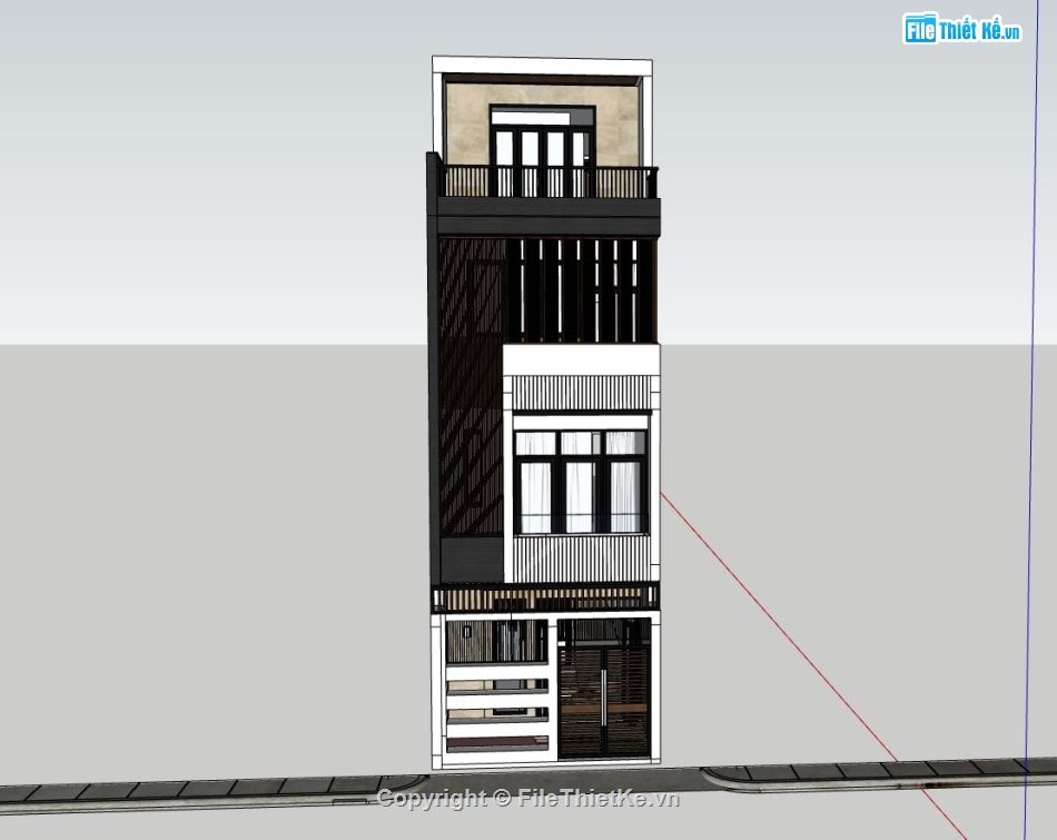 nhà 4 tầng,phối cảnh nhà phố 4 tầng,sketchup nhà phố 4 tầng,mẫu sketchup nhà phố 4 tầng