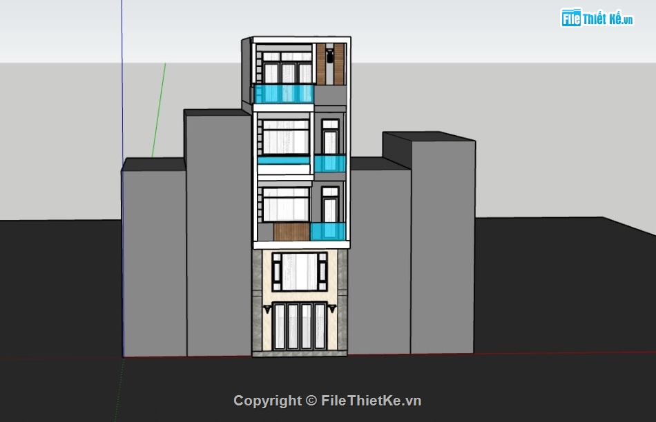 nhà phố 4 tầng,model su nhà phố 4 tầng,sketchup nhà phố 4 tầng