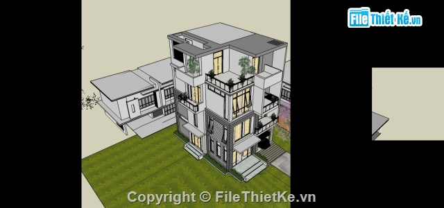 nhà phố 4 tầng,sketchup nhà phố 4 tầng,sketchup nhà phố