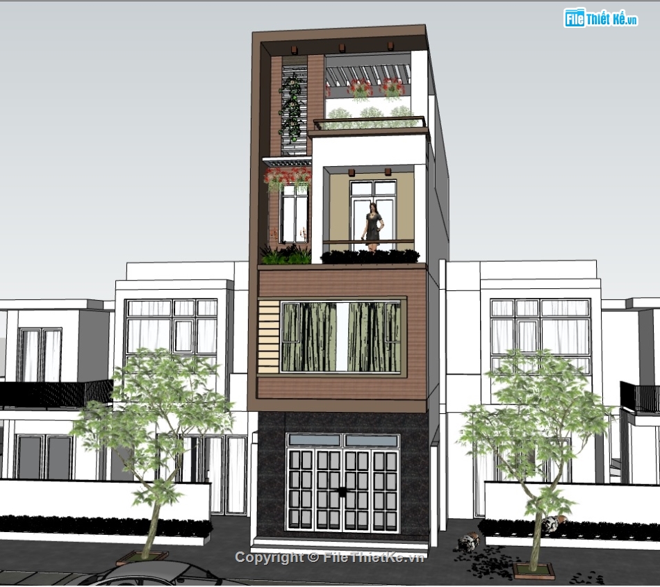 File sketchup nhà phố 4 tầng,File sketchup nhà phố 4 tầng hiện đại,File sketchup nhà phố,Model sketchup nhà phố 4 tầng