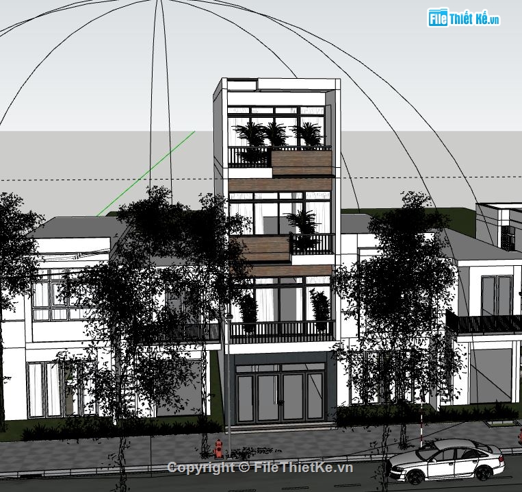 nhà phố 4 tầng,file sketchup nhà phố 4 tầng,mẫu nhà phố 4 tầng,sketchup nhà phố 4 tầng