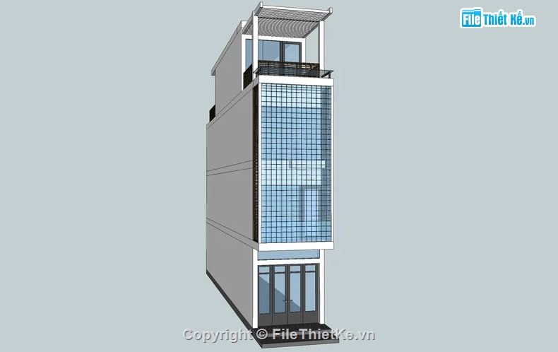 nhà 4 tầng,nhà phố sketchup,sketchup nhà phố 4 tầng