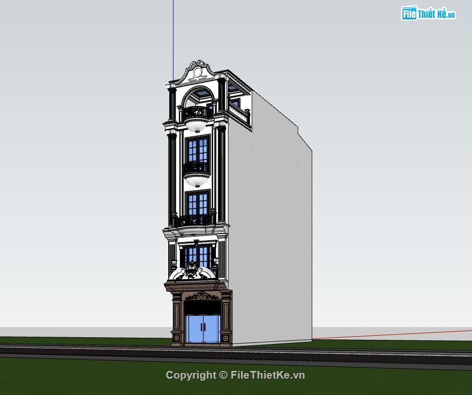 nhà phố 5 tầng,file sketchup nhà phố 5 tầng,phối cảnh nhà phố 5 tầng,mẫu nhà phố 5 tầng đẹp