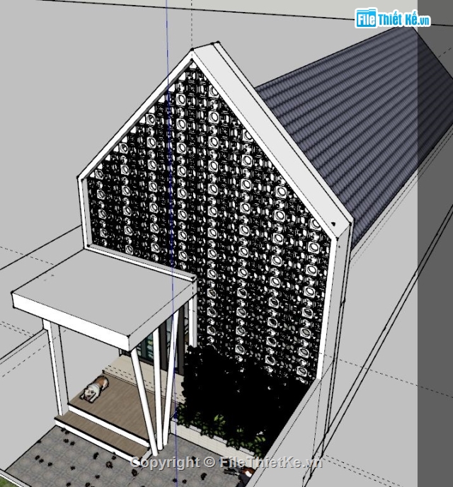 bản vẽ kiến trúc nhà phố 1 tầng hiện đại,mẫu nhà phố hiện đại 1 tầng,skechup nhà phố 1 tầng,nhà phố 1 tầng 5x20m hiện đại