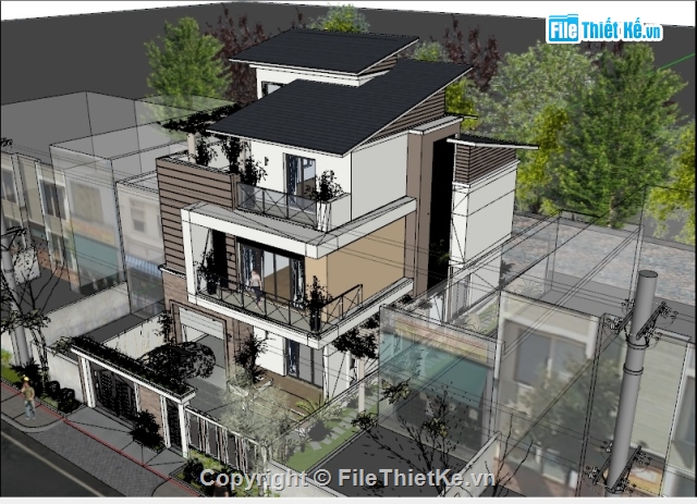 File sketchup nhà phố hiện đại,Model sketchup nhà phố,Model nhà phố file sketchup