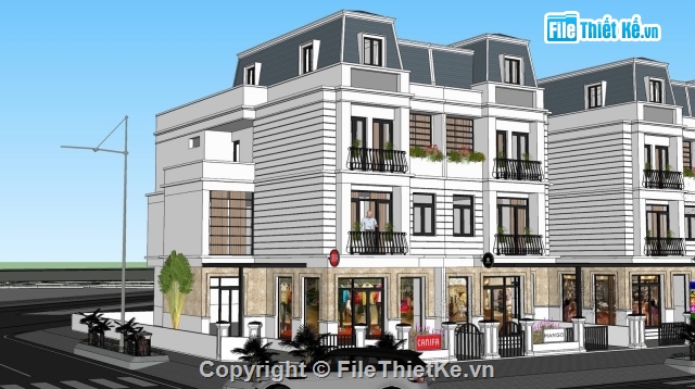 Nhà liên kế,Thiết kế nhà liền 3 tầng,sketchup nhà liền 3 tầng,sketchup nhà phố 3 tầng,thiết kế nhà liền kề sketchup