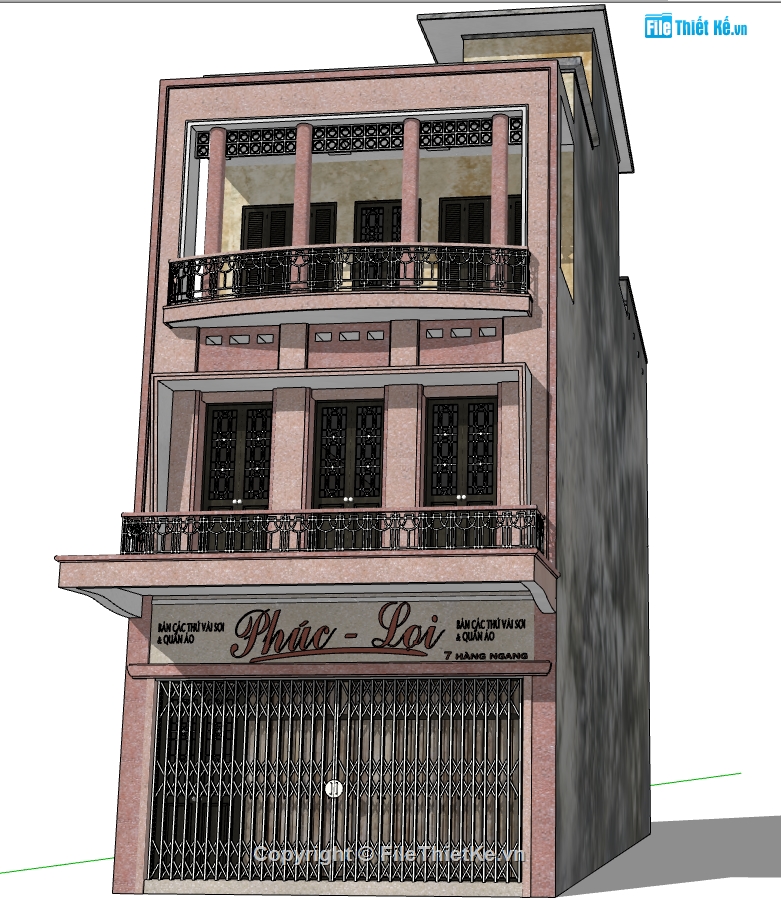 model nhà cổ hà nội,3d sketchup nhà 3 tầng,model sketchup nhà 3 tầng