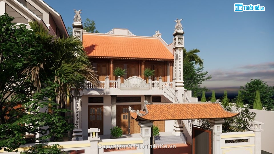 Nhà thờ họ 3 gian,sketchup Nhà thờ họ 2 tầng,File su nhà thờ họ,su nhà thờ họ,Model su nhà thờ họ