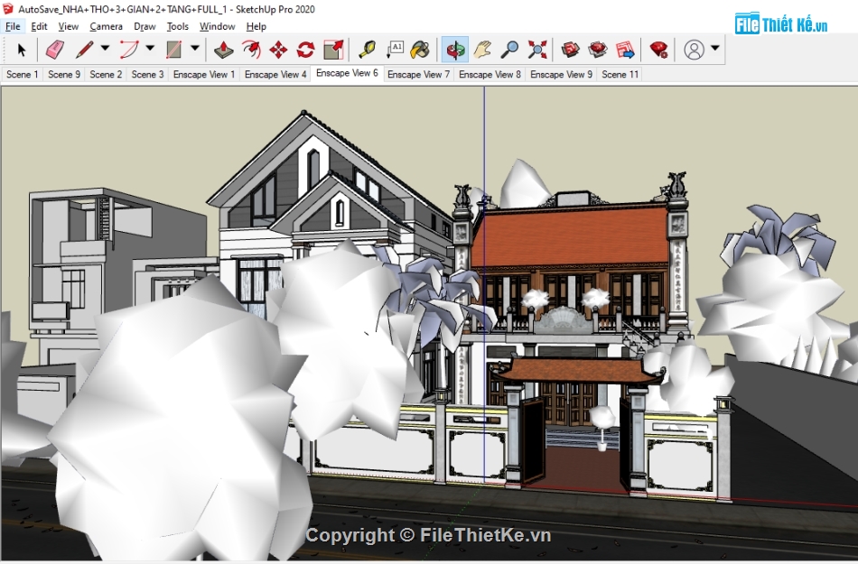 Nhà thờ họ 3 gian,sketchup Nhà thờ họ 2 tầng,File su nhà thờ họ,su nhà thờ họ,Model su nhà thờ họ