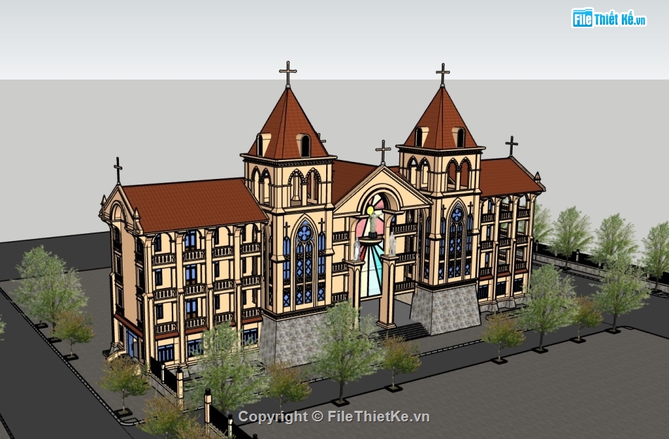 File sketchup nhà thờ,sketchup nhà thờ,Model sketchup nhà thờ,su nhà thờ,nhà thờ