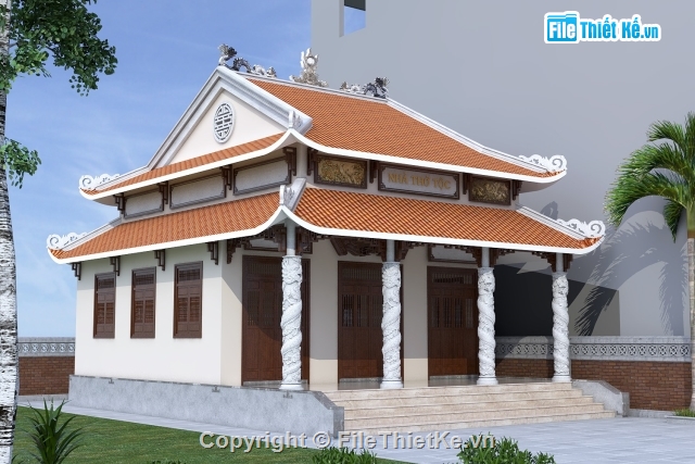 nhà thờ 3 gian,mẫu nhà thờ 3 gian,File sketchup nhà thờ,Sketchup nhà thờ họ,nhà thờ tộc