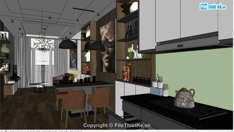 File sketchup nội thất chung cư,sketchup nội thất bếp,nội thất chung cư khách bếp,model su nội thất chung cư khách bếp