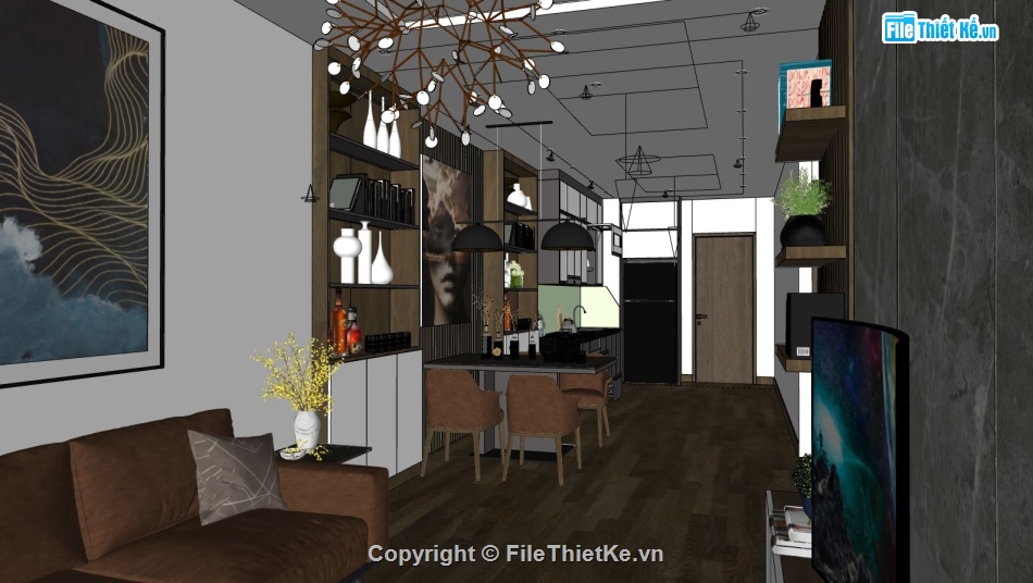 File sketchup nội thất chung cư,sketchup nội thất bếp,nội thất chung cư khách bếp,model su nội thất chung cư khách bếp