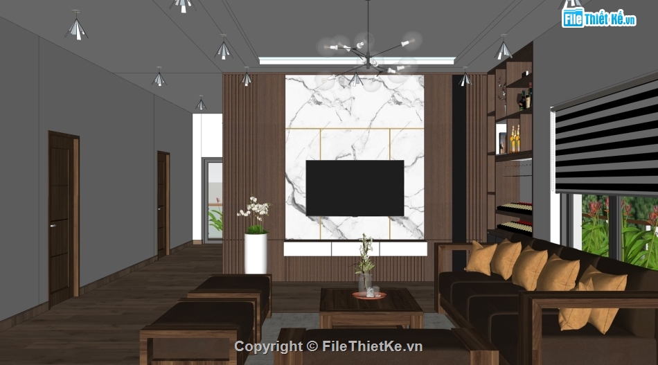 sketchup nội thất khách bếp,File sketchup nội thất,nội thất phòng khách,File sketchup phòng khách hiện đại,phòng bếp model su,Model su khách bếp