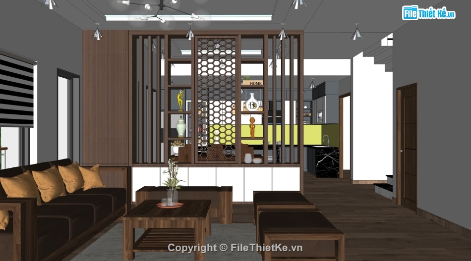 sketchup nội thất khách bếp,File sketchup nội thất,nội thất phòng khách,File sketchup phòng khách hiện đại,phòng bếp model su,Model su khách bếp