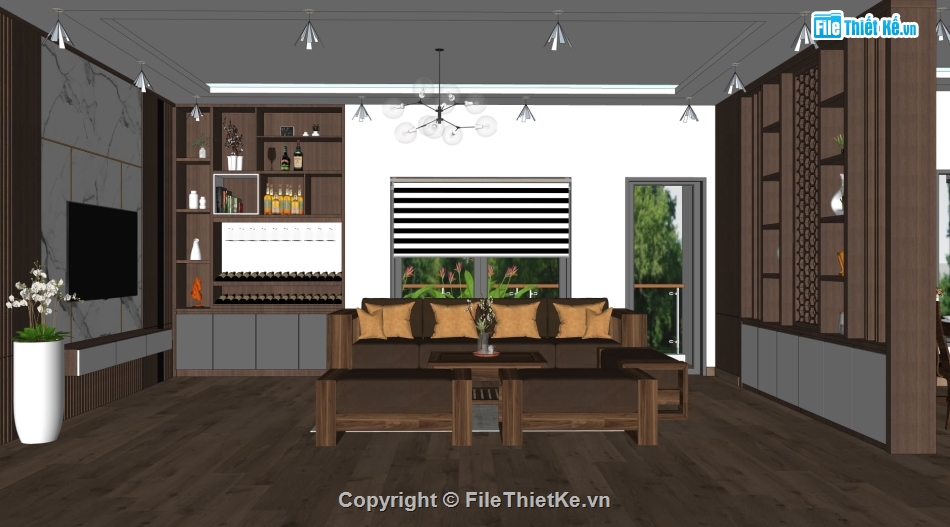 sketchup nội thất khách bếp,File sketchup nội thất,nội thất phòng khách,File sketchup phòng khách hiện đại,phòng bếp model su,Model su khách bếp