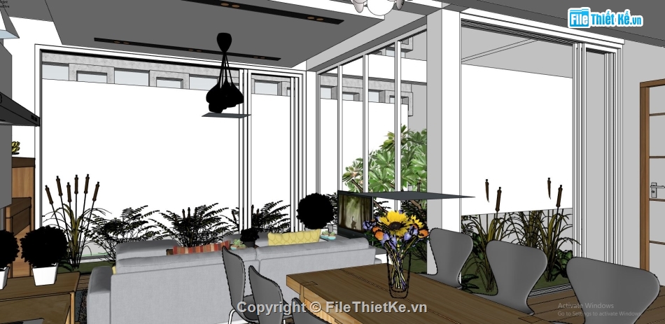 file su nội thất khách bếp,dựng phòng khách bếp sketchup,model khách bếp,nội thất khách bếp hiện đại