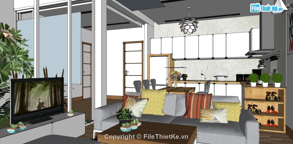 file su nội thất khách bếp,dựng phòng khách bếp sketchup,model khách bếp,nội thất khách bếp hiện đại