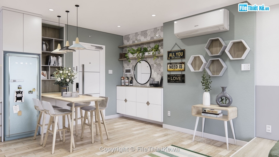 nội thất phòng khách bếp sketchup,nội thất phòng khách sketchup,nội thất phòng bếp sketchup