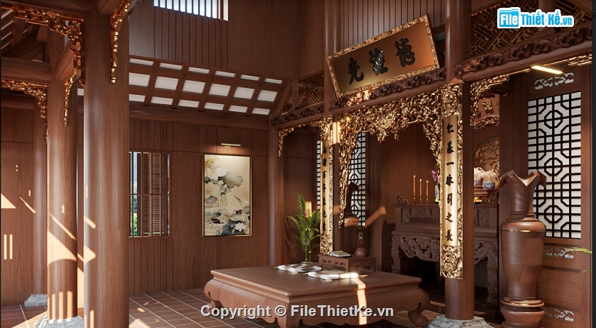 nội thất nhà thờ file sketchup,Sketchup dựng nhà thờ họ,3d su nội thất nhà thờ,file sketchup nhà thờ họ 3 gian