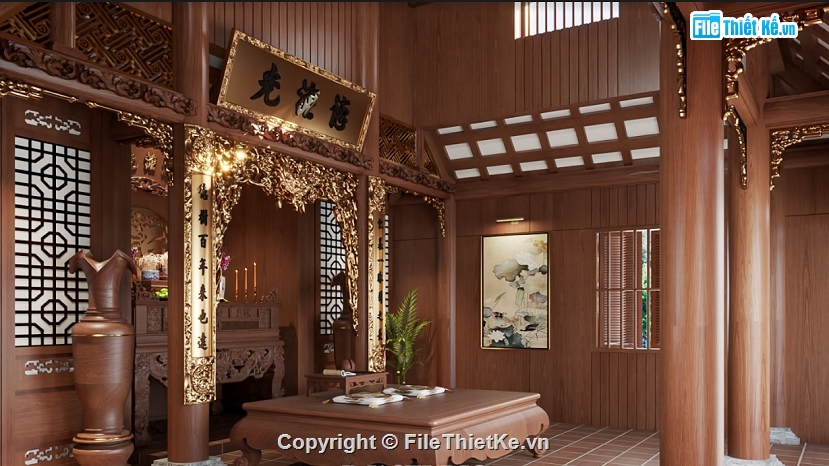 nội thất nhà thờ file sketchup,Sketchup dựng nhà thờ họ,3d su nội thất nhà thờ,file sketchup nhà thờ họ 3 gian