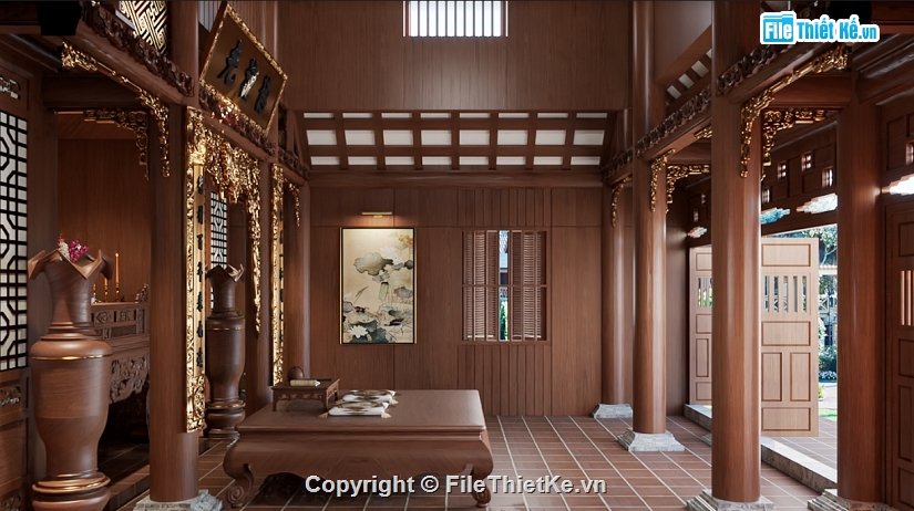 nội thất nhà thờ file sketchup,Sketchup dựng nhà thờ họ,3d su nội thất nhà thờ,file sketchup nhà thờ họ 3 gian