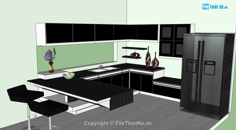 sketchup nội thất phòng bếp,sketchup nội thất bếp,nội thất phòng bếp