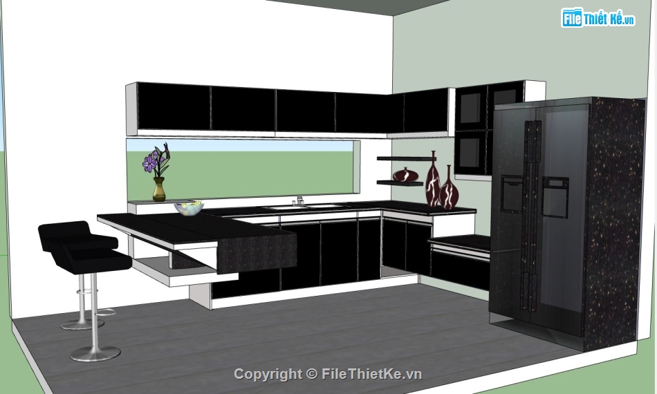 sketchup nội thất phòng bếp,sketchup nội thất bếp,nội thất phòng bếp