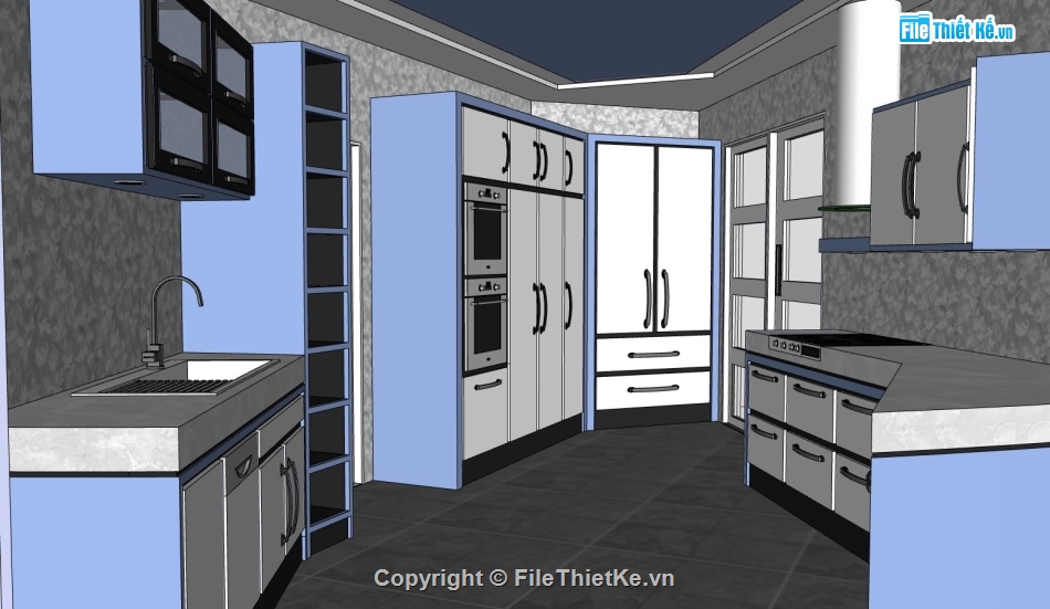 phòng bếp sketchup,su nội thất phòng bếp,sketchup nội thất hiện đại