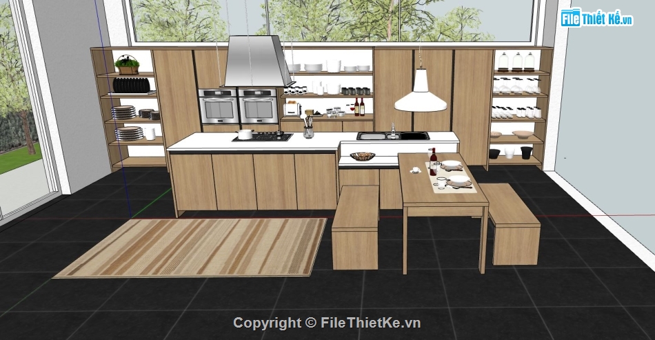 sketchup nội thất bếp,nội thất phòng bếp,phòng bếp sketchup,mẫu phòng bếp model su