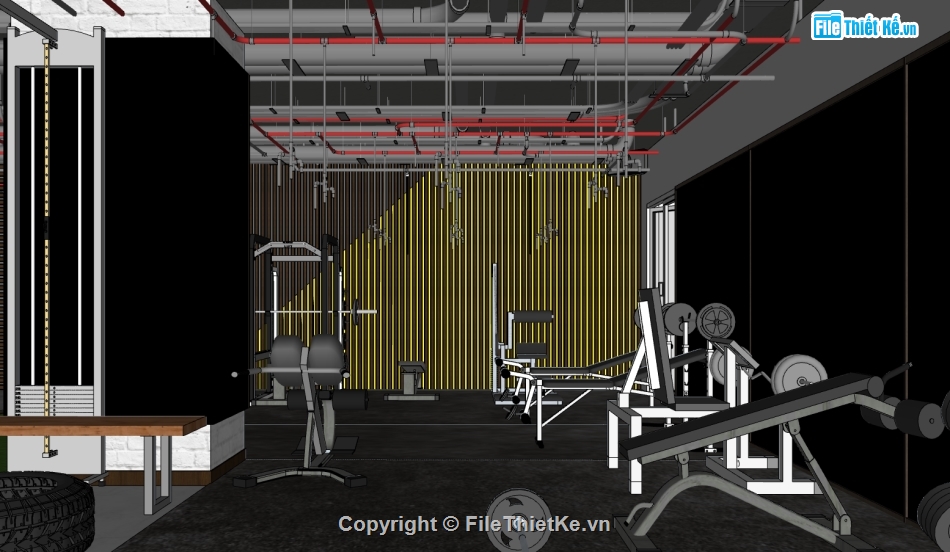 sketchup phòng gym,file su nội thất phòng gym,file sketchup phòng gym