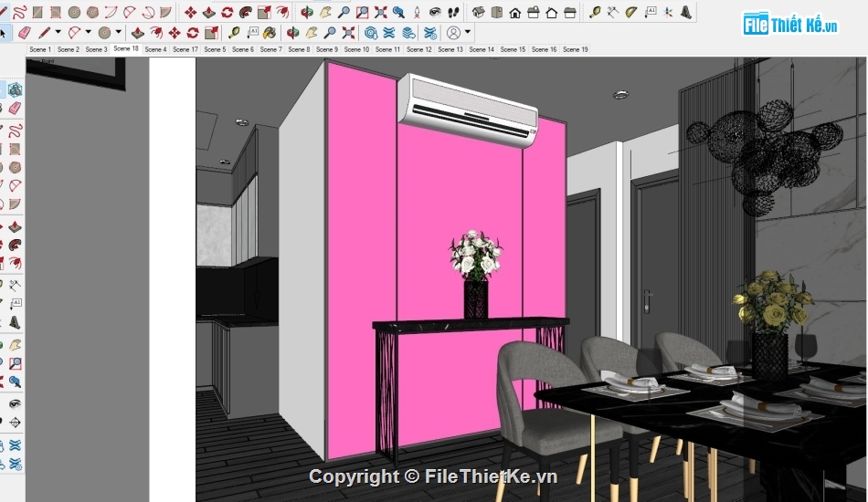 sketchup nội thất khách bếp,file sketchup nội thất phòng ngủ,sketchup phòng khách,nội thất phòng bếp,sketchup nội thất phòng ngủ