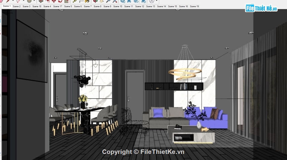 sketchup nội thất khách bếp,file sketchup nội thất phòng ngủ,sketchup phòng khách,nội thất phòng bếp,sketchup nội thất phòng ngủ