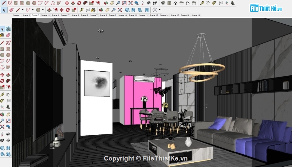 sketchup nội thất khách bếp,file sketchup nội thất phòng ngủ,sketchup phòng khách,nội thất phòng bếp,sketchup nội thất phòng ngủ