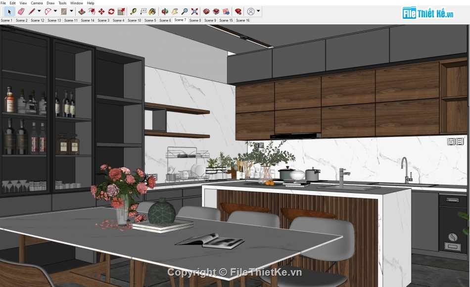 Phòng khách Sketchup,model nội thất sketchup,model 3d phòng khách,File phòng khách sketchup,Model sketchup phòng bếp,Model sketchup bàn ăn