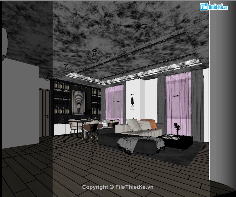 sketchup nội thất,File sketchup nội thất,file su nội thất phòng khách,model su nội thất phòng khách