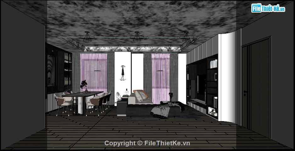 sketchup nội thất,File sketchup nội thất,file su nội thất phòng khách,model su nội thất phòng khách