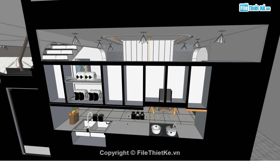 nội thất phòng khách,sketchup nội thất phòng khách,sketchup nội thất phòng bếp,nội thất khách bếp