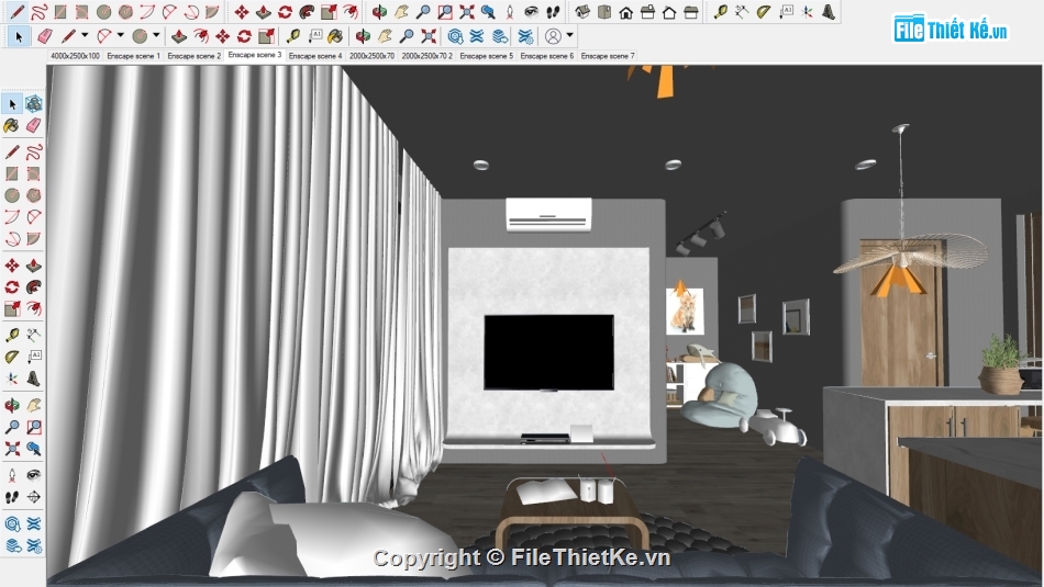 sketchup nội thất,File sketchup nội thất,sketchup phòng khách,File sketchup phòng khách,nội thất phòng khách