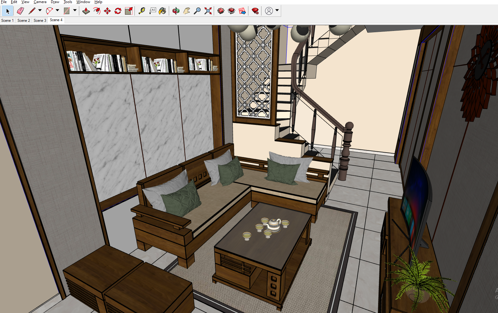 nội thất phòng khách,phòng khách hiện đại,Sketchup nội thất gia đình,File sketchup Nội thất phòng khác