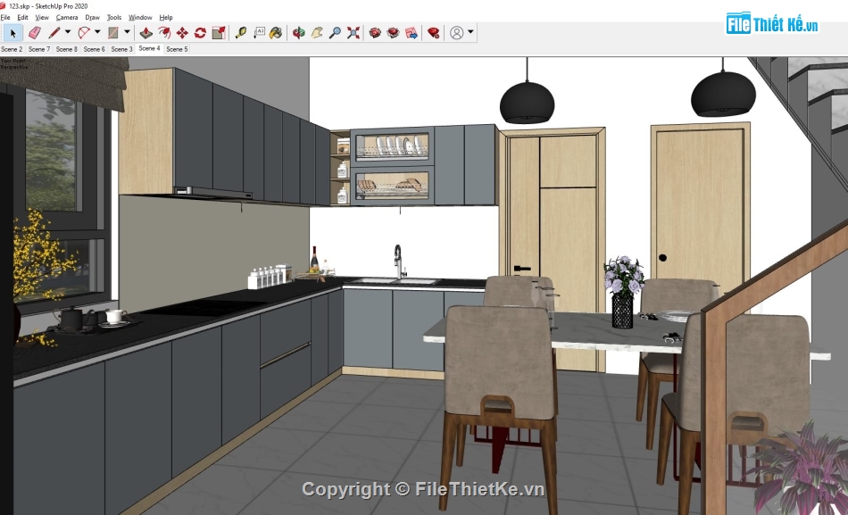 Phòng khách Sketchup,Phòng khách hiện đại File su,sketchup nội thất nhà bếp,phòng bếp sketchup,Sketchup 2021 thiết kế nội thất