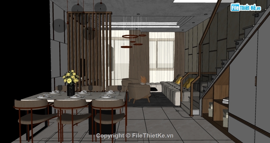 nội thất phòng khách,Sketchup nhà phố,nội thất khách bếp,sketchup nội thất khách bếp,Su nội thất