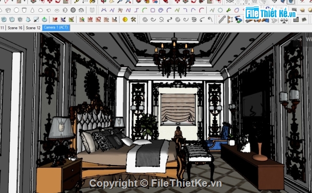 File sketchup phòng ngủ,File sketchup phòng ngủ  cổ điển,sketchup phòng ngủ cổ điển,nội thất phòng ngủ,phòng ngủ cổ điển