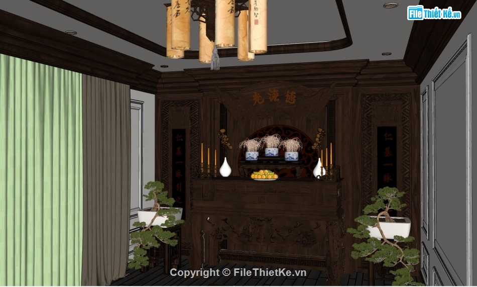 File sketchup phòng thờ,model phòng thờ,nội thất phòng thờ sketchup,file sketchup nội thất phòng thờ