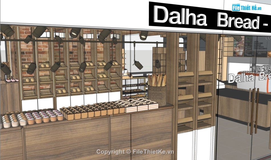 File sketchup nội thất,nội thất quán bán bánh,quán bánh sketchup